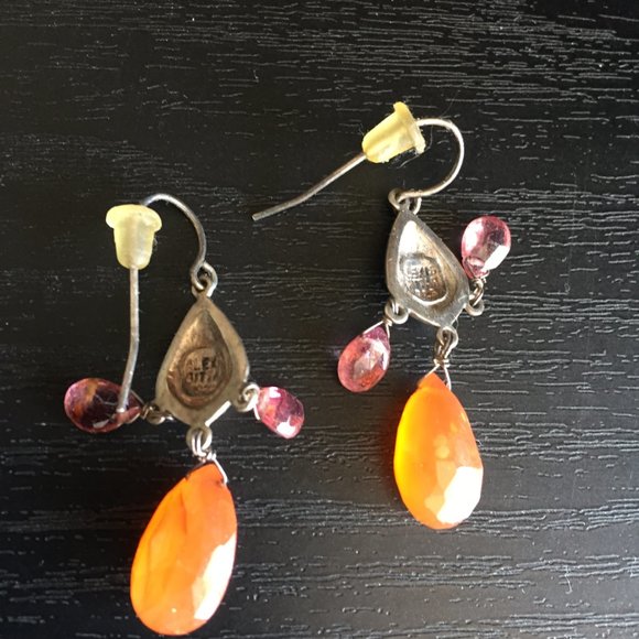 VINTAGE SILVER 925 GEMSTONE CHANDELIER EARRINGS - Picture 4 of 5